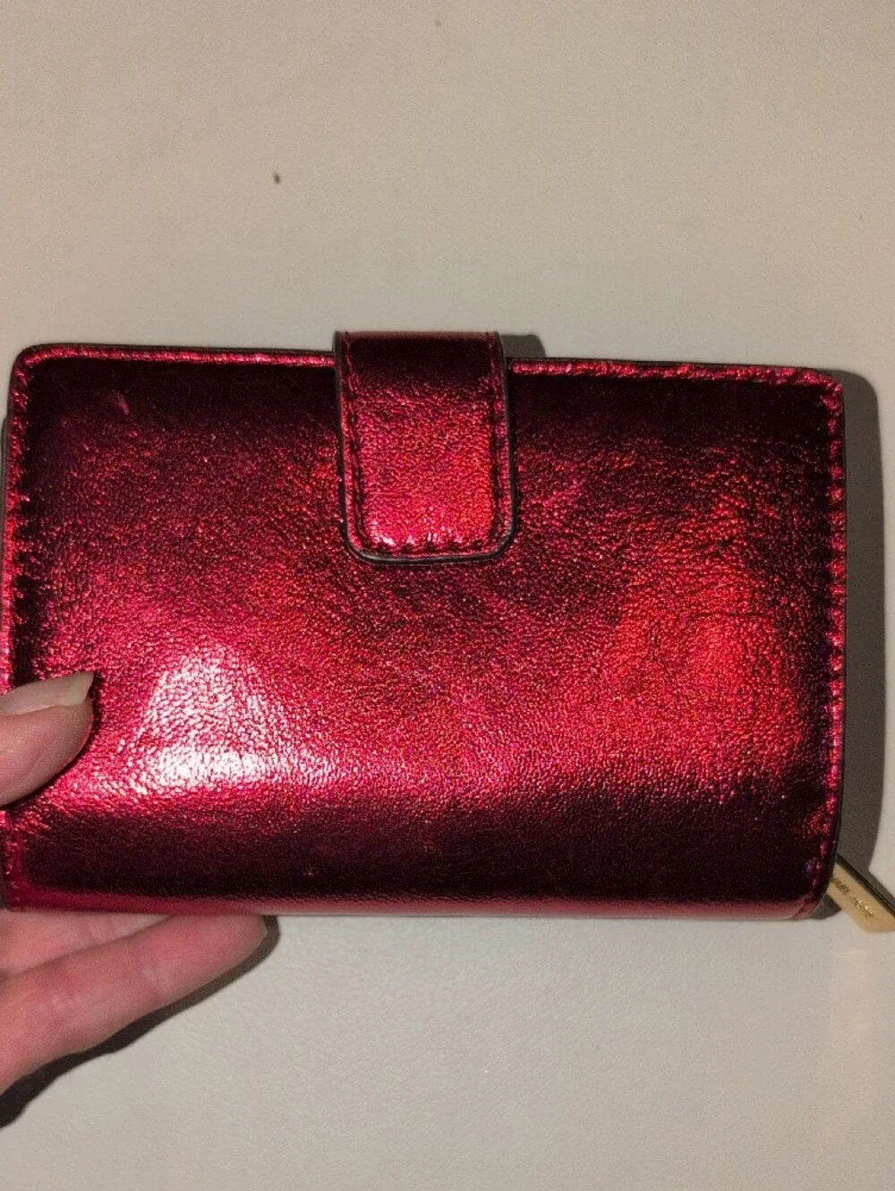 Michael Kors Metallic Scarlet Compact Wallet with Gold Logo